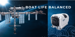 "Comparison of the International Space Station and an ARG Gyro Stabiliser, showcasing advanced technology for marine stabilisation.